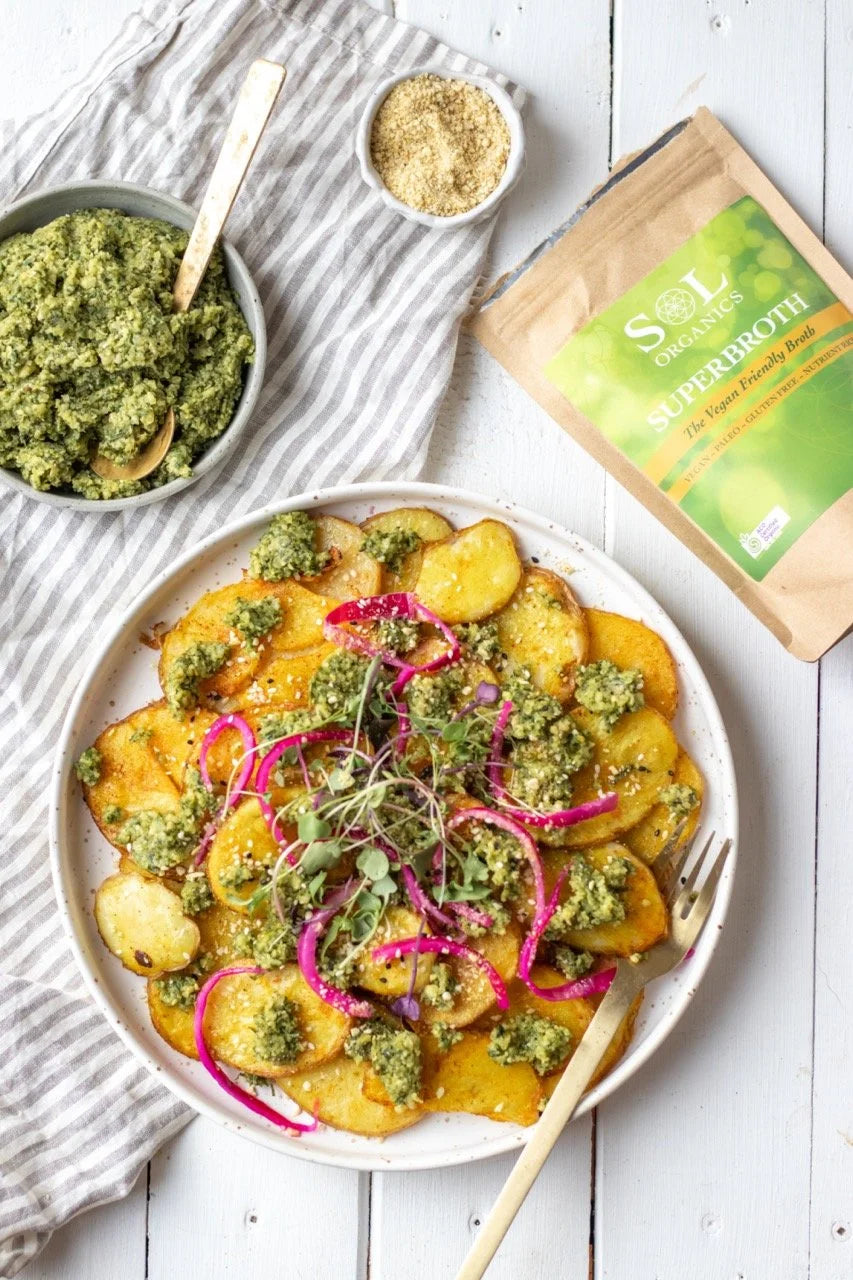 Superbroth hemp pesto potatoes