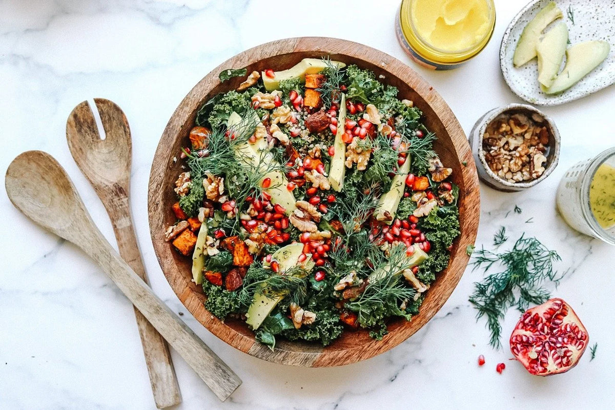 Sweet Potato, Kale + Pomegranate Salad