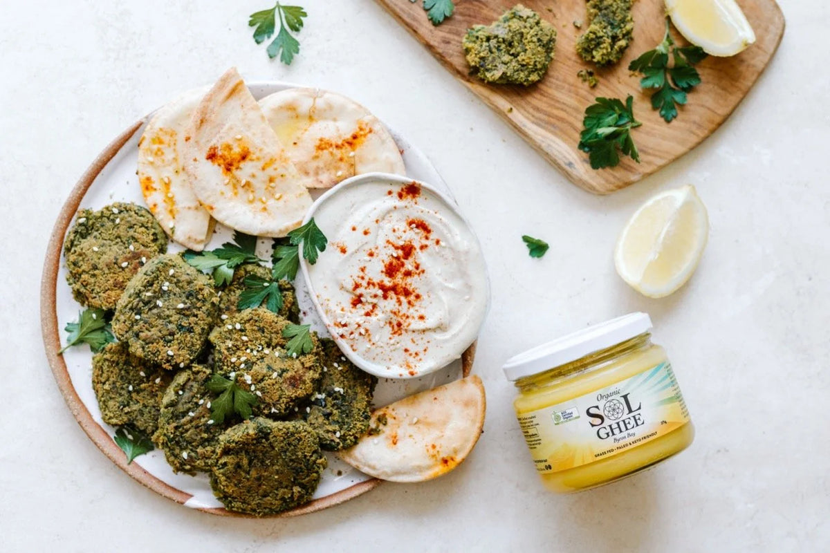 Green veggie falafels fried in ghee