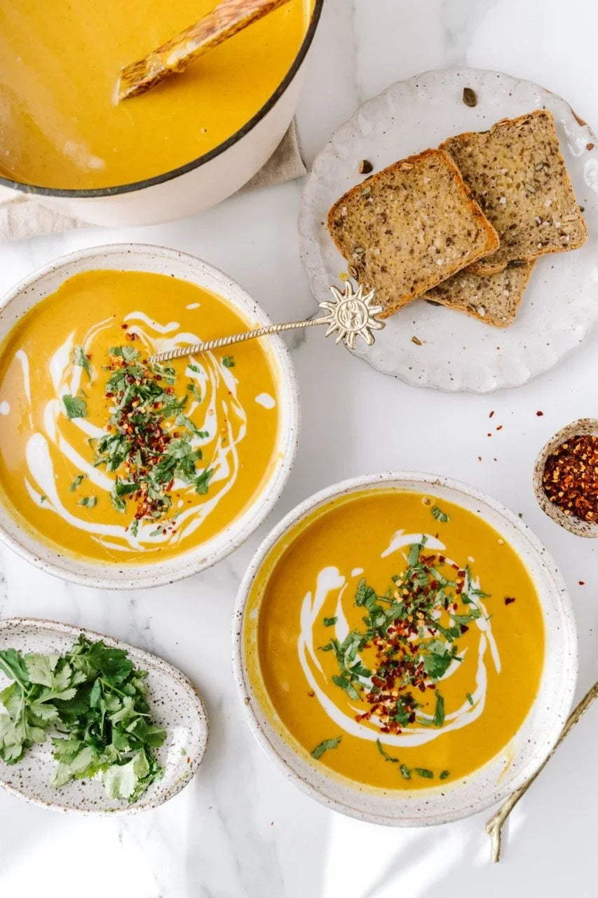Sol spiced roasted pumpkin soup made with Sol Organics turmeric spice blend