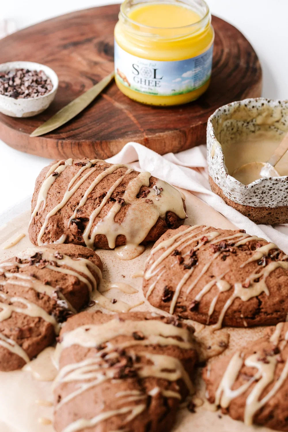 Chocolate spiced date scones made with Sol Organics ghee