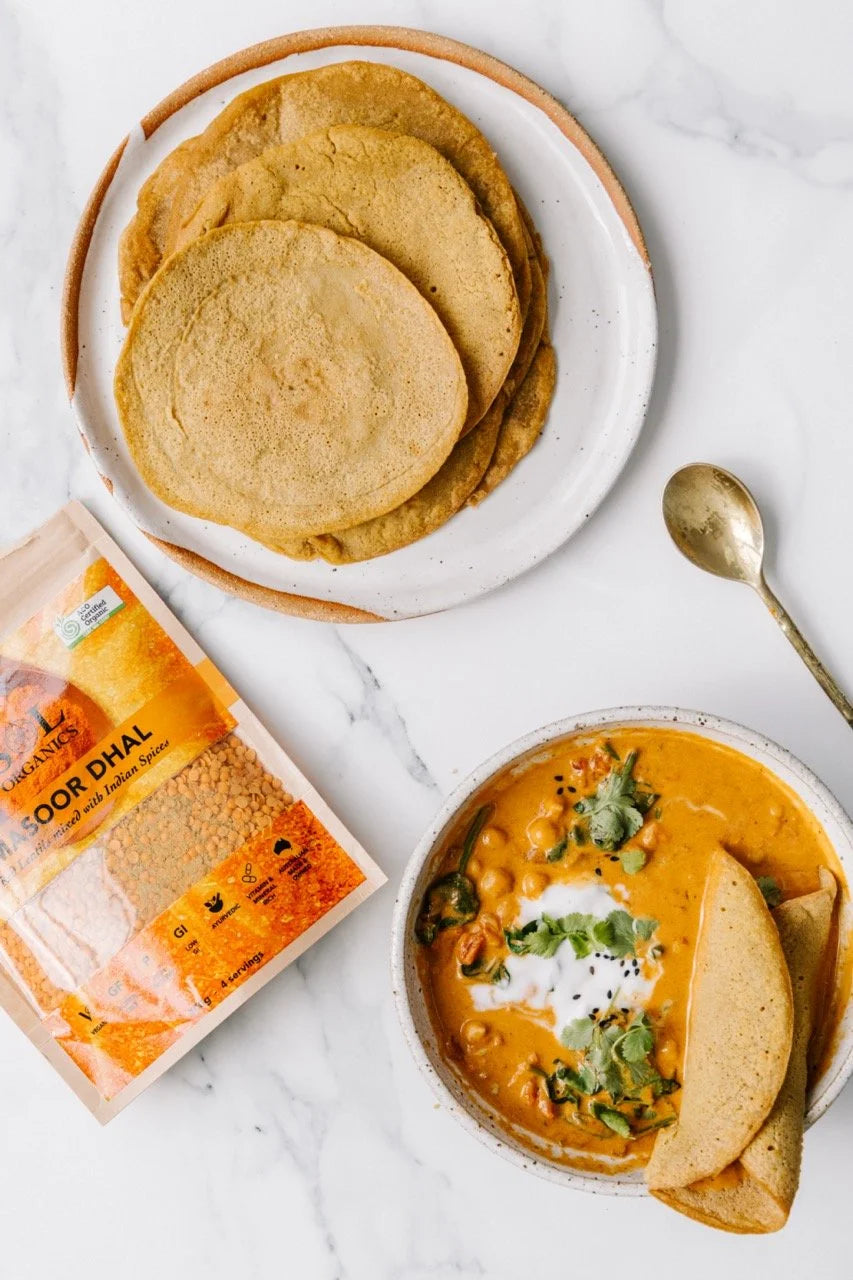 Sol Organics red lentil dhal mix, ingredients close-up
