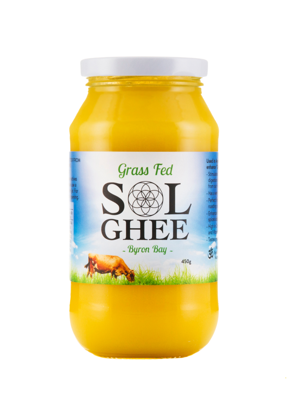 Sol Organics grass-fed ghee jar, label detail