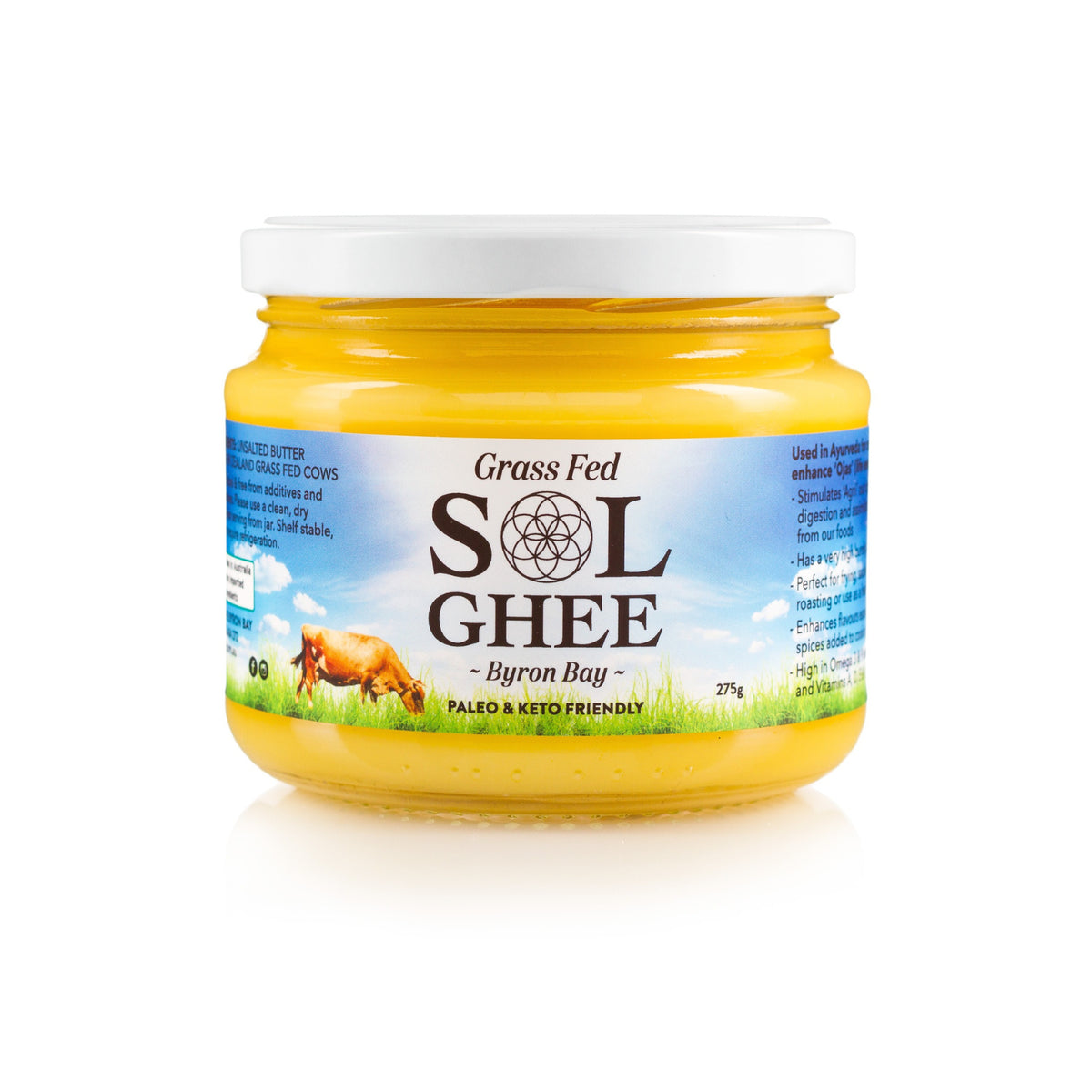 Jar of Sol Organics grass-fed ghee made from Australian organic butter
