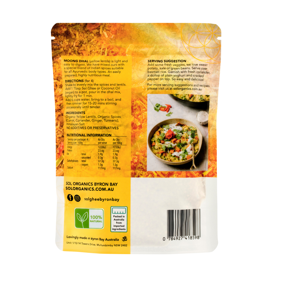 Sol Organics moong dhal mix, cooked in a bowl