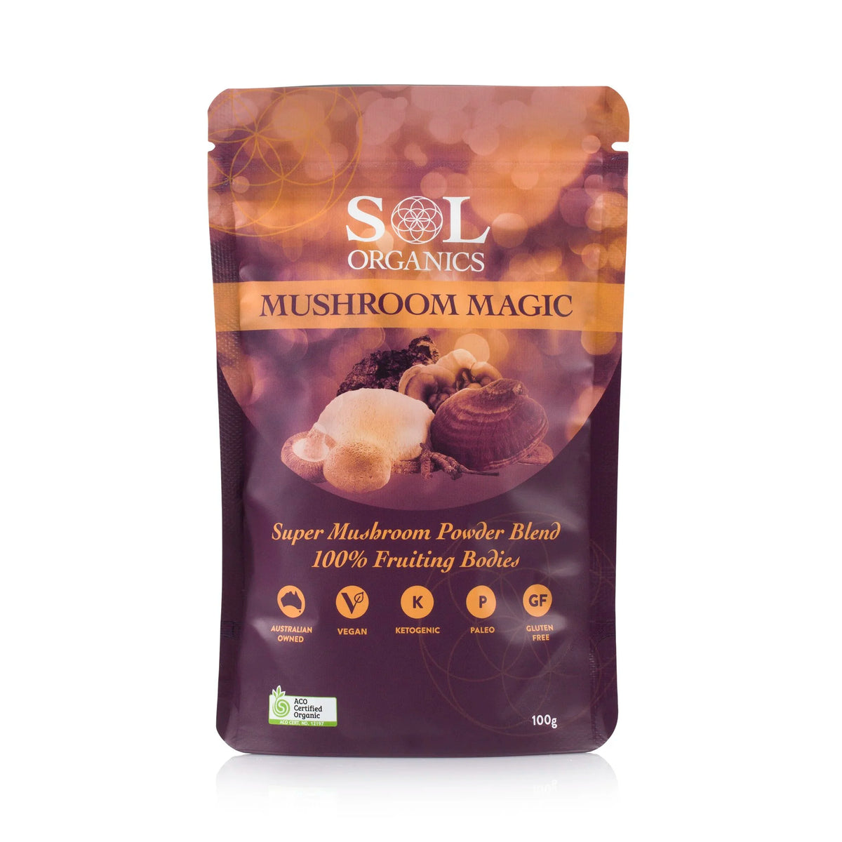 Packet of Sol Organics organic mushroom magic super mushroom blend